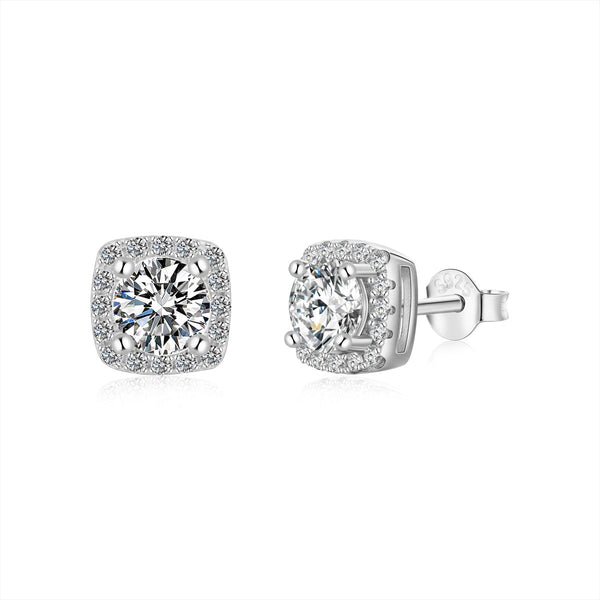 <ORIELL>Classic Round Center Stone Stud Earrings